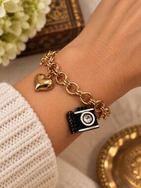 Sparkle with a Playful Spirit, Betsey Johnson Gold-Tone Camera Charm Bracelet